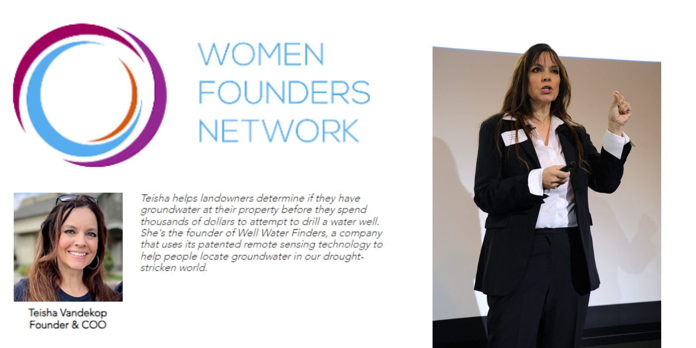 Illustration for blog post: Teisha Vandekop Named Finalist – 2024 Women Founders Fast Pitch, featuring Well Water Finders' work in groundwater detection and innovation.